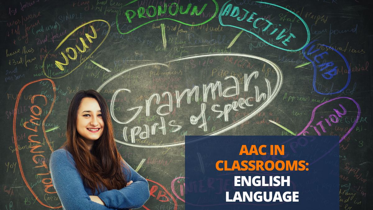 teacher teaching parts of speech in front of a blackboard